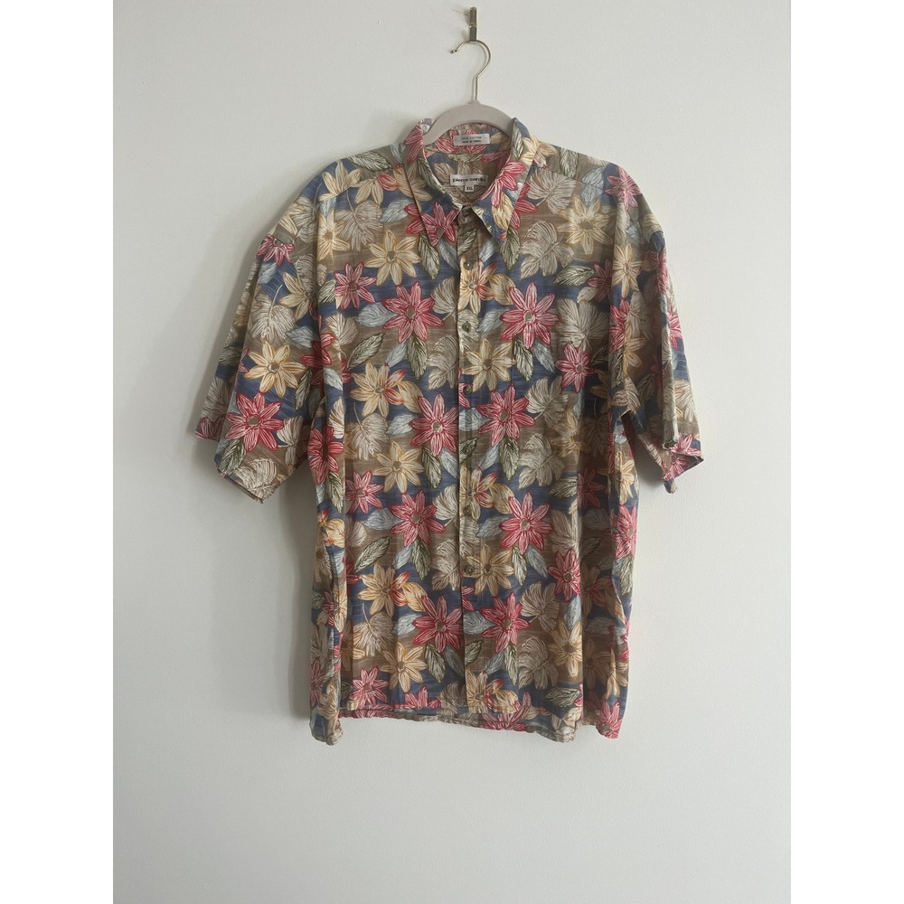 Pierre Cardin Hawaiian Shirt Floral Tropical Cotton Short Sleeve Size XXL